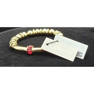 Chico's Gold-Tone Red Glass Bead Stretch Bracelet
